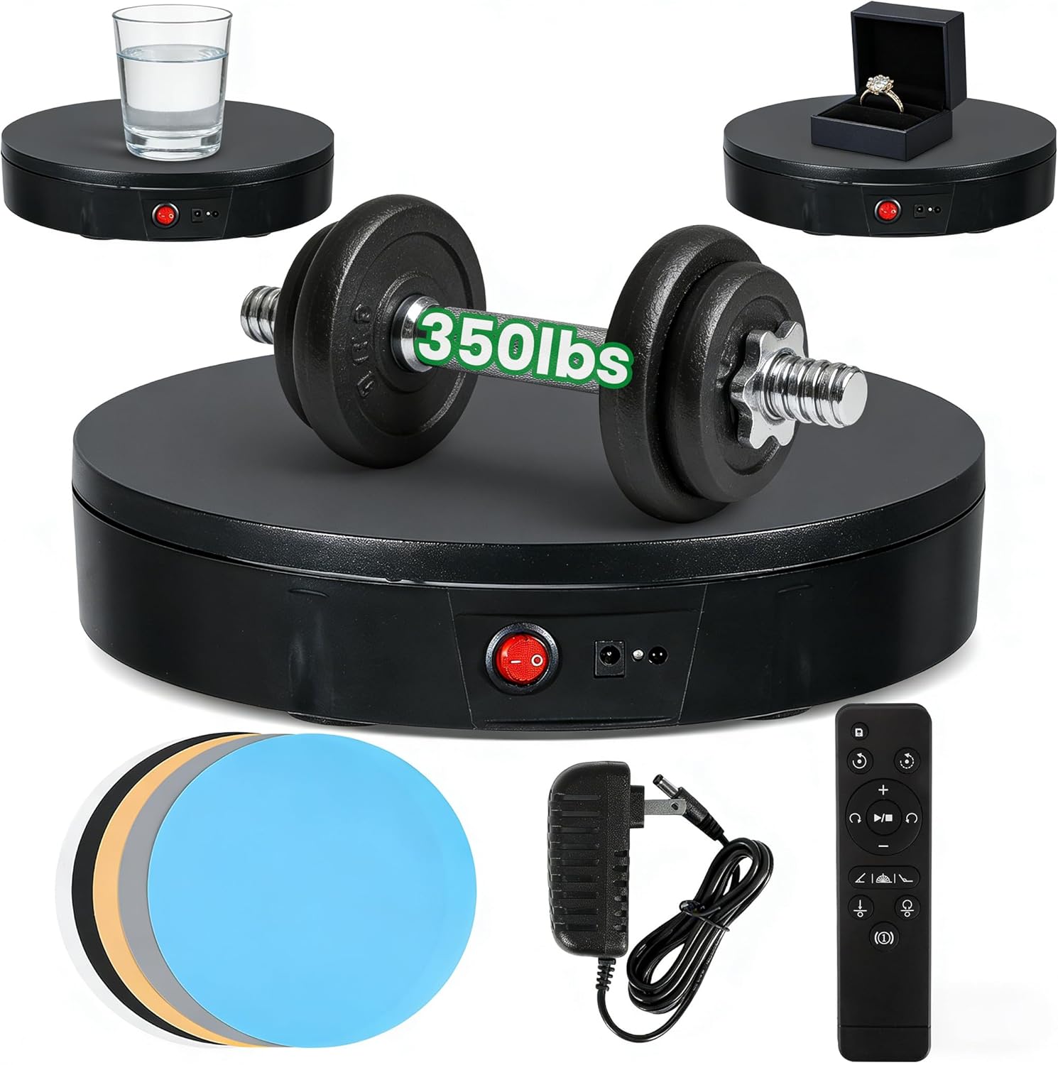 Black Motorized Turntable, 360° Rotation, 350lb Load